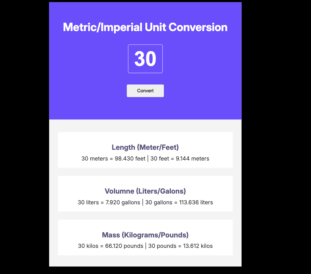 screenshot of unit conversion JS project